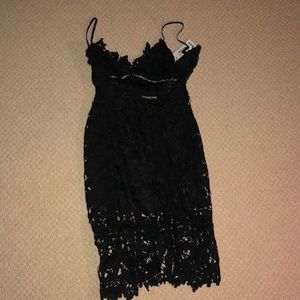 Lace Panelled Open Back Midi Dress (Black)